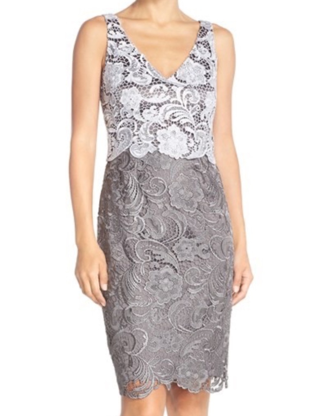 ADRIANNA PAPELL COLORBLOCK FLORAL LACE SHEATH DRESS